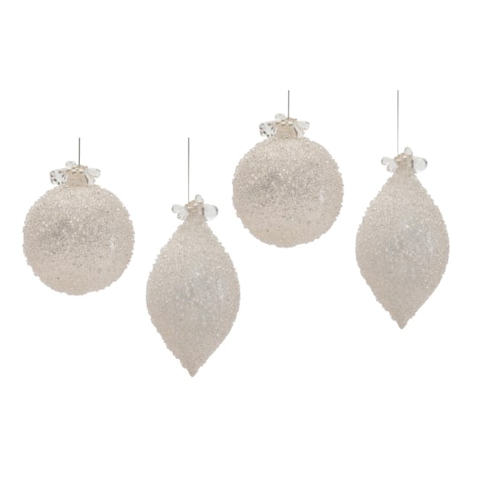 Melrose Silver Glittered Glass Ornaments Set
